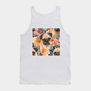 Fawn Pugs in Flowers All Over Tote Bag Tank Top